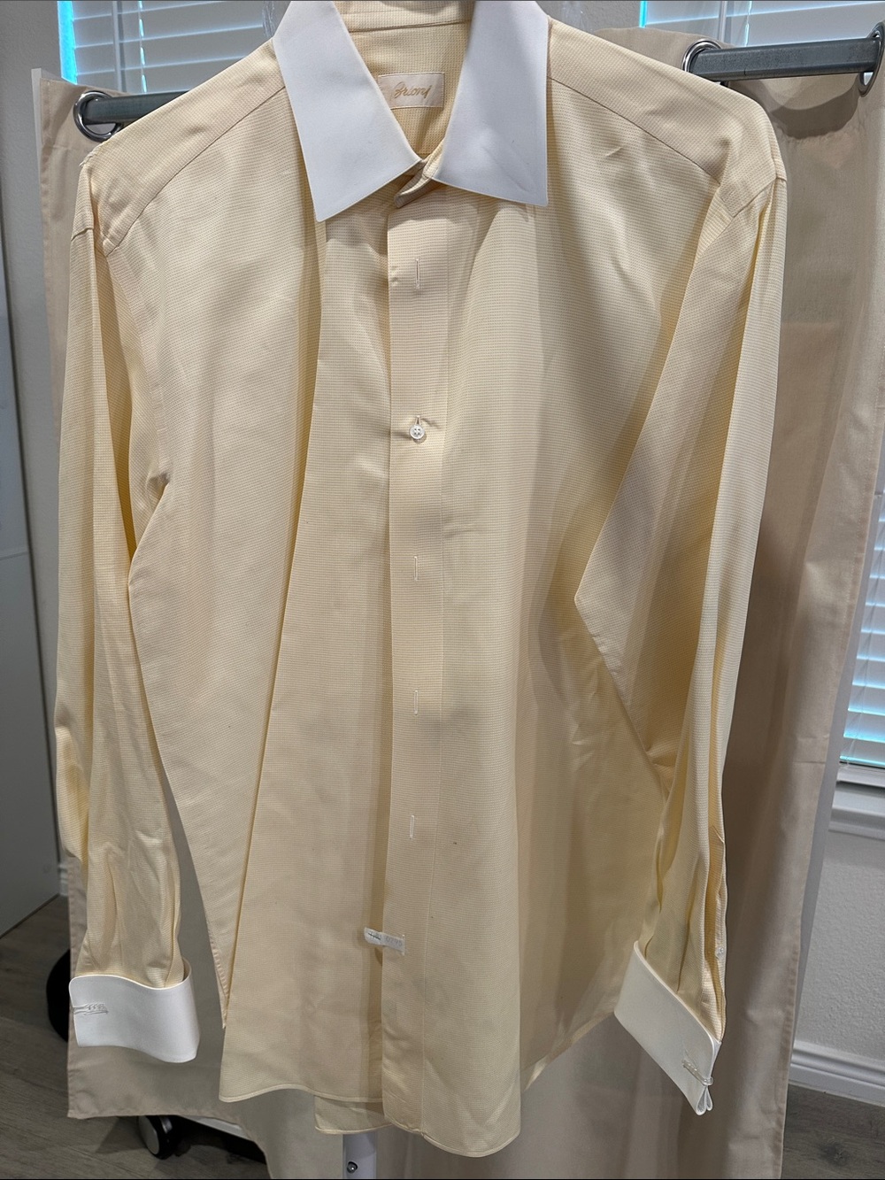 Brioni Yellow and White Stripe Men’s Dress Shirt - Picture 5 of 7